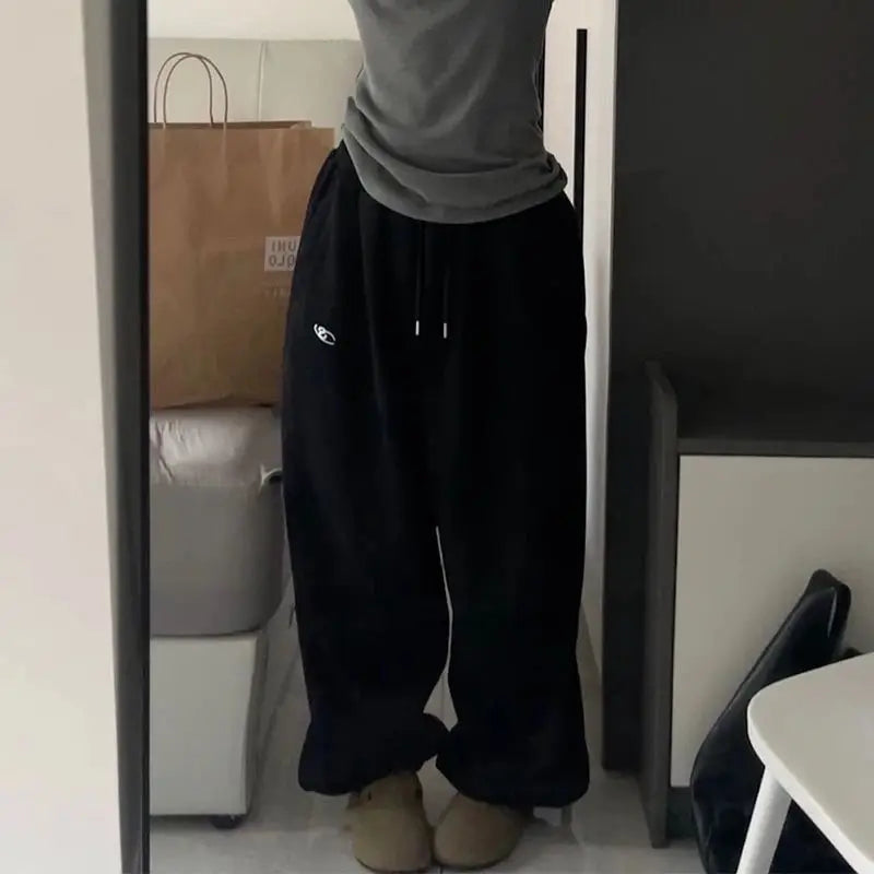 Y2K Black Striped Women Cargo Pants Korean Fashion Wide Leg Baggy Trousers Streetwear Autunm Harajuku Hip Hop Oversized Loose