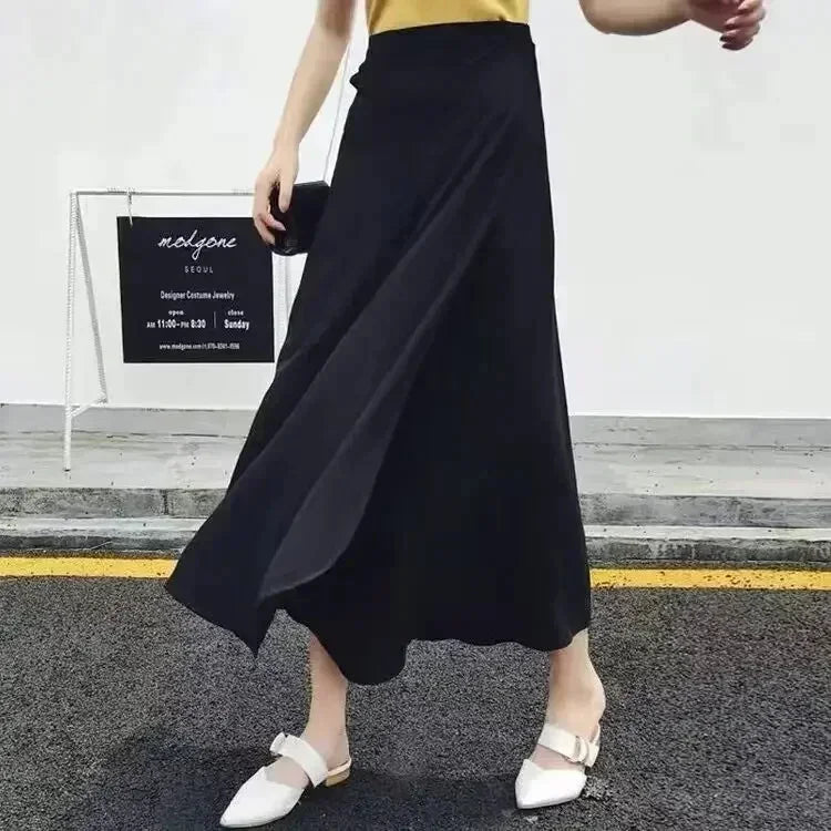 TOKITIND Wrap Skirts Women Casual Chiffon Tie-Waist Ruffle Wide Leg Loose