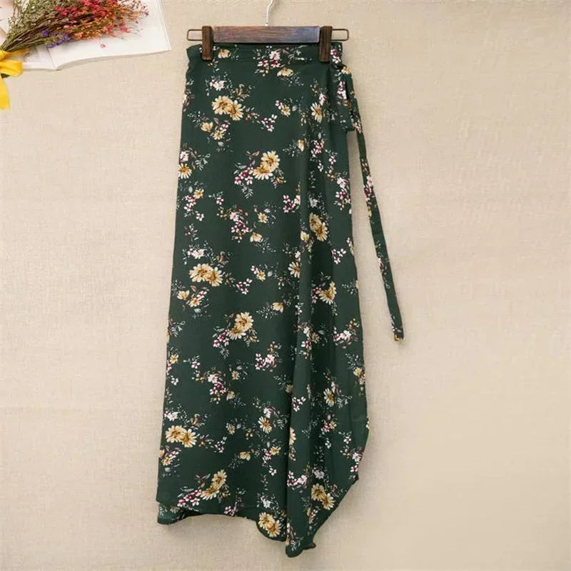 Women Floral Print Chiffon Skirt Beach Bikini Cover Up Wrap Scarf Swimwear Pareo Sarong Dress Solid Ruffle Casual Beach Dress