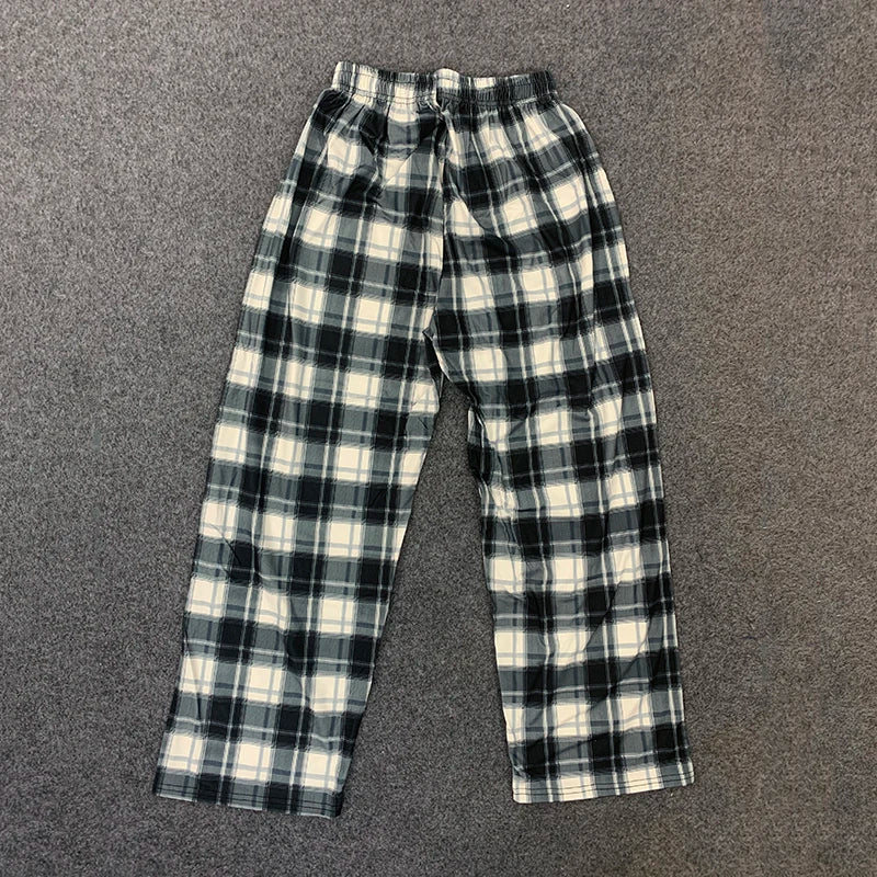 Unisex Black And White Checkered Casual Pants Street Trend Loose Fit Versatile One Size All-Season Home Comfort