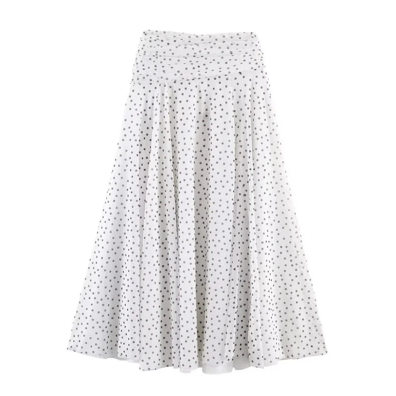 Summer Polka Dot A-Line Long Skirt Women High Waist Pleated MIDI Skirts Female Elegant Holidays Wear 2026 New