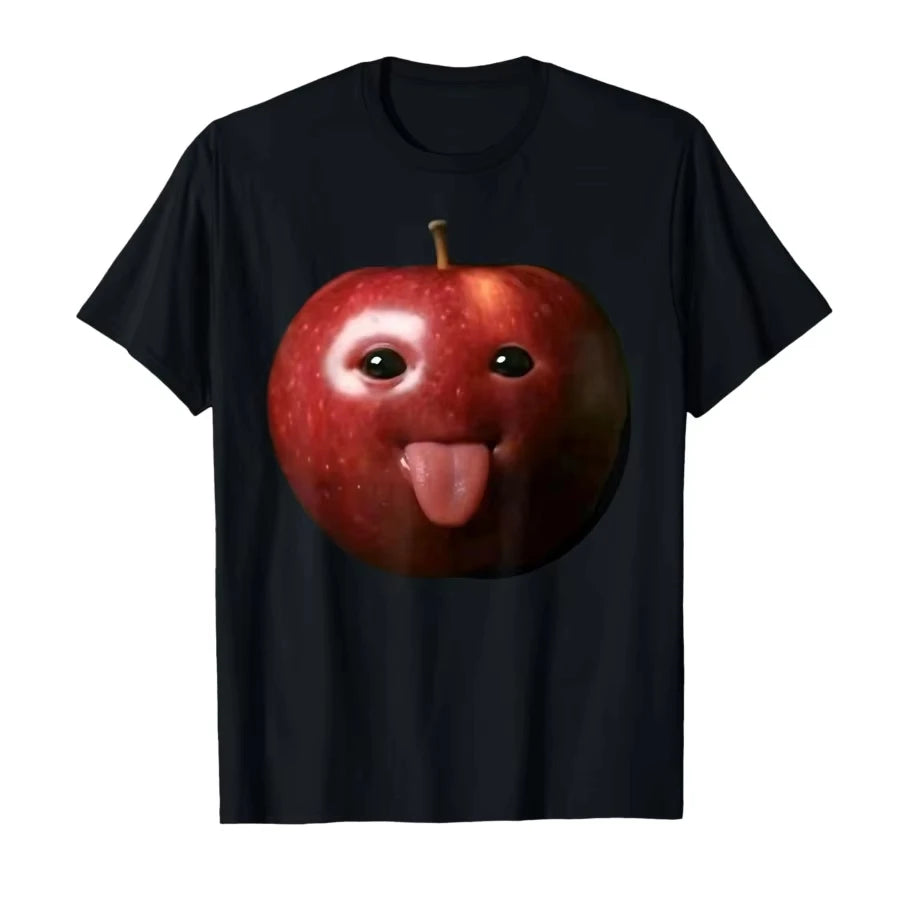 Funny Silly AI Apple Gen Z Meme BrainRot Humor Tongue Out T-shirt for Women T Shirts Crewneck Short Sleeve Tops Women Clothing