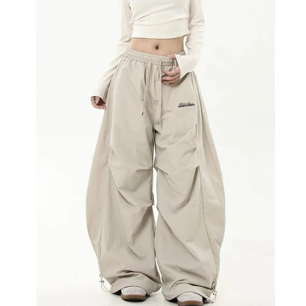 Y2K Black Striped Women Cargo Pants Korean Fashion Wide Leg Baggy Trousers Streetwear Autunm Harajuku Hip Hop Oversized Loose
