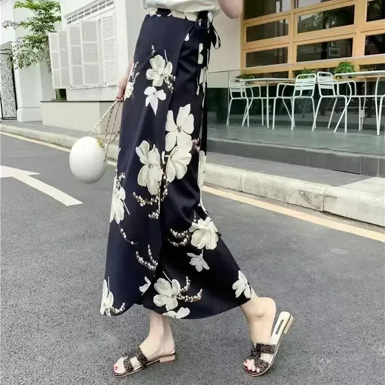 Women Floral Print Chiffon Skirt Beach Bikini Cover Up Wrap Scarf Swimwear Pareo Sarong Dress Solid Ruffle Casual Beach Dress