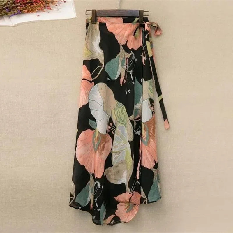Women Floral Print Chiffon Skirt Beach Bikini Cover Up Wrap Scarf Swimwear Pareo Sarong Dress Solid Ruffle Casual Beach Dress