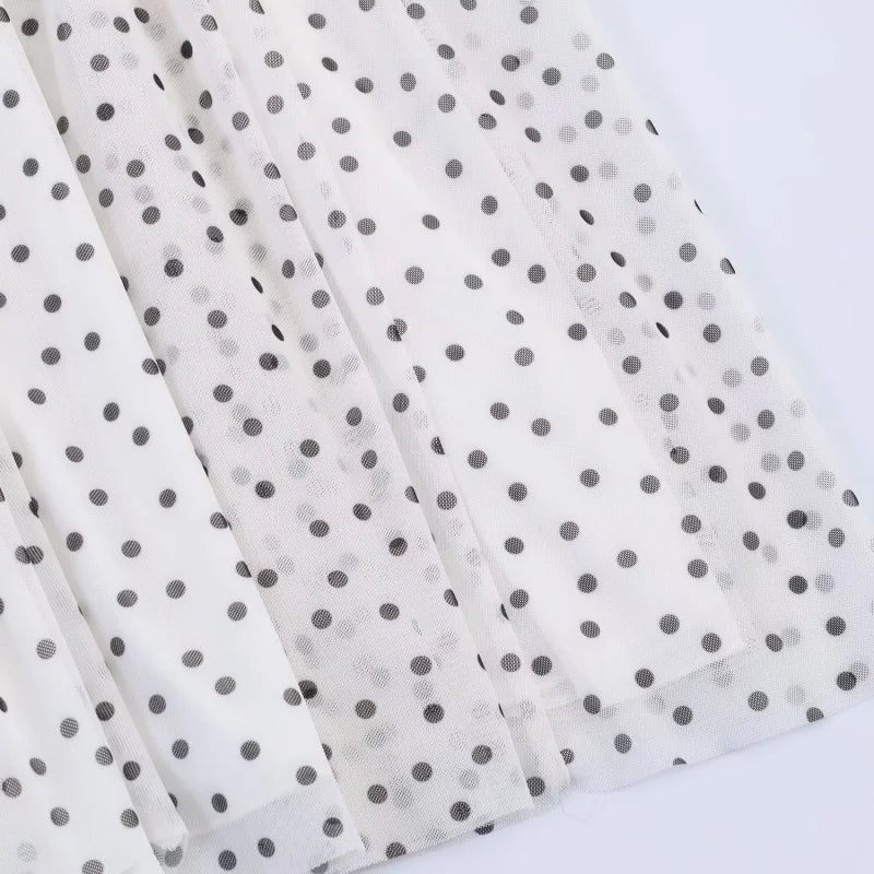 Summer Polka Dot A-Line Long Skirt Women High Waist Pleated MIDI Skirts Female Elegant Holidays Wear 2026 New