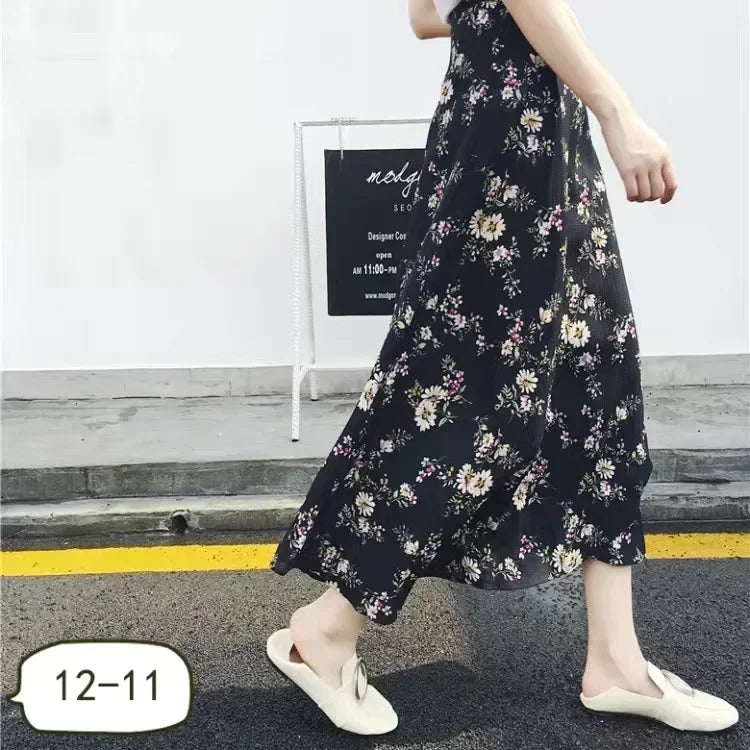 Women Floral Print Chiffon Skirt Beach Bikini Cover Up Wrap Scarf Swimwear Pareo Sarong Dress Solid Ruffle Casual Beach Dress