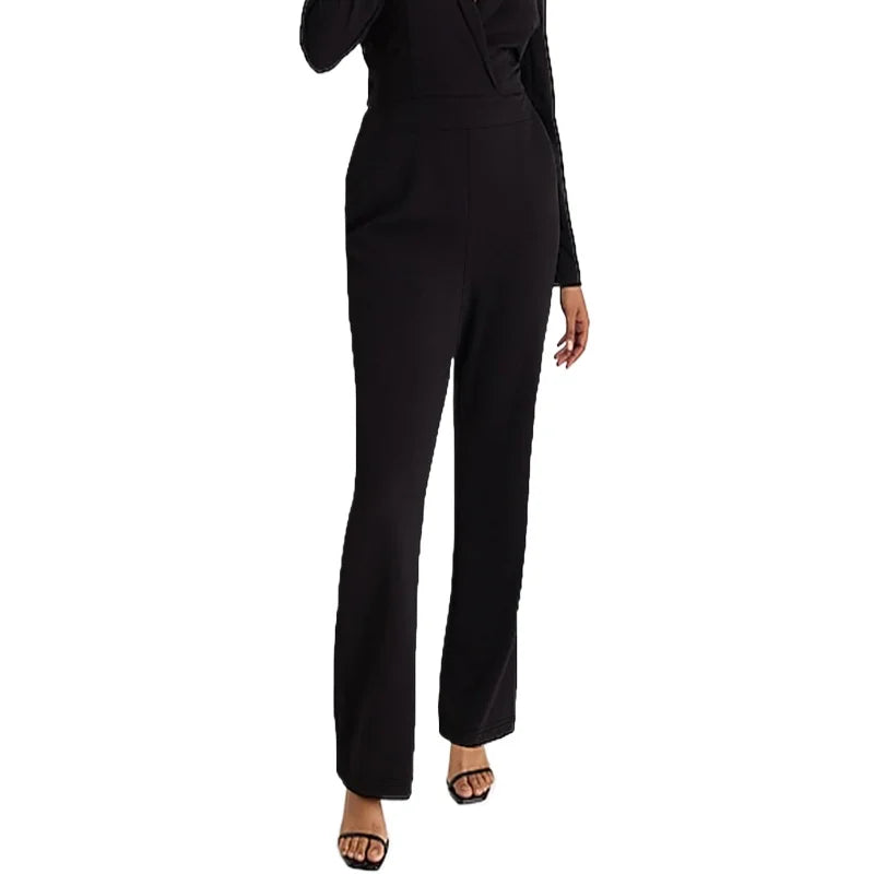 2025 Fashion Slim Straight Trousers Women Regular Waist Breathable Slimming Solid Black Daily Office Trousers 