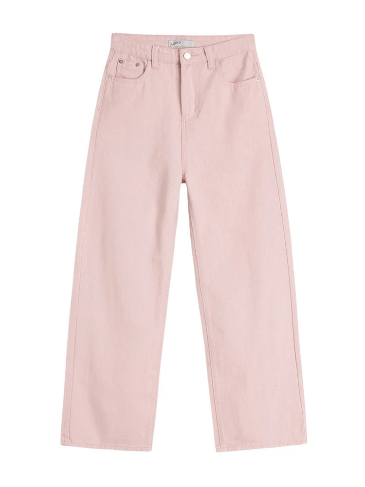 High Waist Slim Wide Leg Straight Long Pants 2026 Spring Autumn New Trendy Pink Women Jeans Casual Daily Wear Trousers