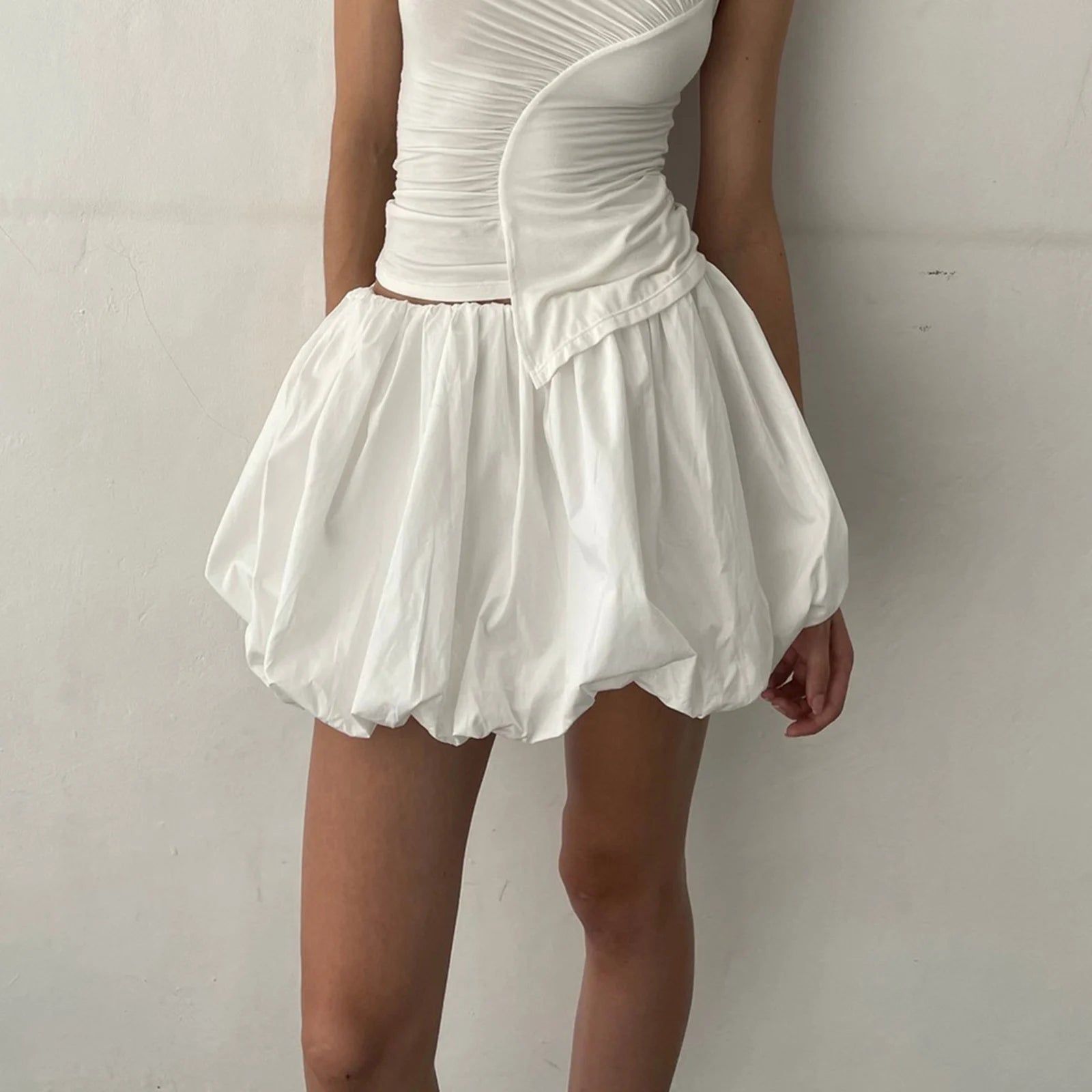 Women Lantern Mini Skirts Summer Casual Loose Fitting Elastic W...