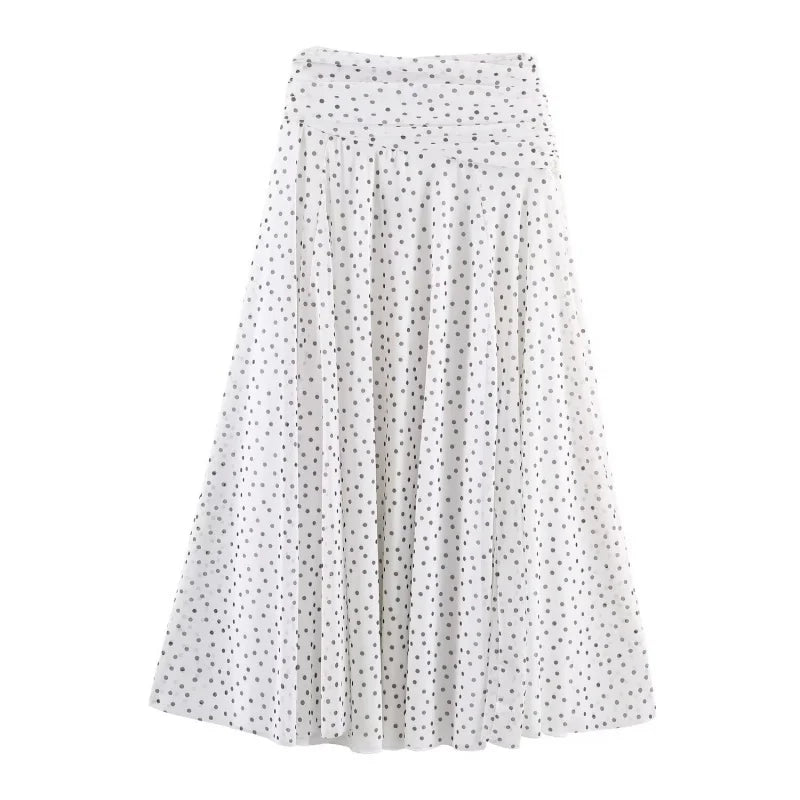 Summer Polka Dot A-Line Long Skirt Women High Waist Pleated MIDI Skirts Female Elegant Holidays Wear 2026 New