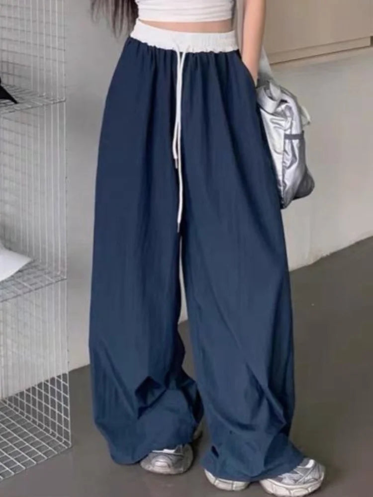 Y2K Black Striped Women Cargo Pants Korean Fashion Wide Leg Baggy Trousers Streetwear Autunm Harajuku Hip Hop Oversized Loose