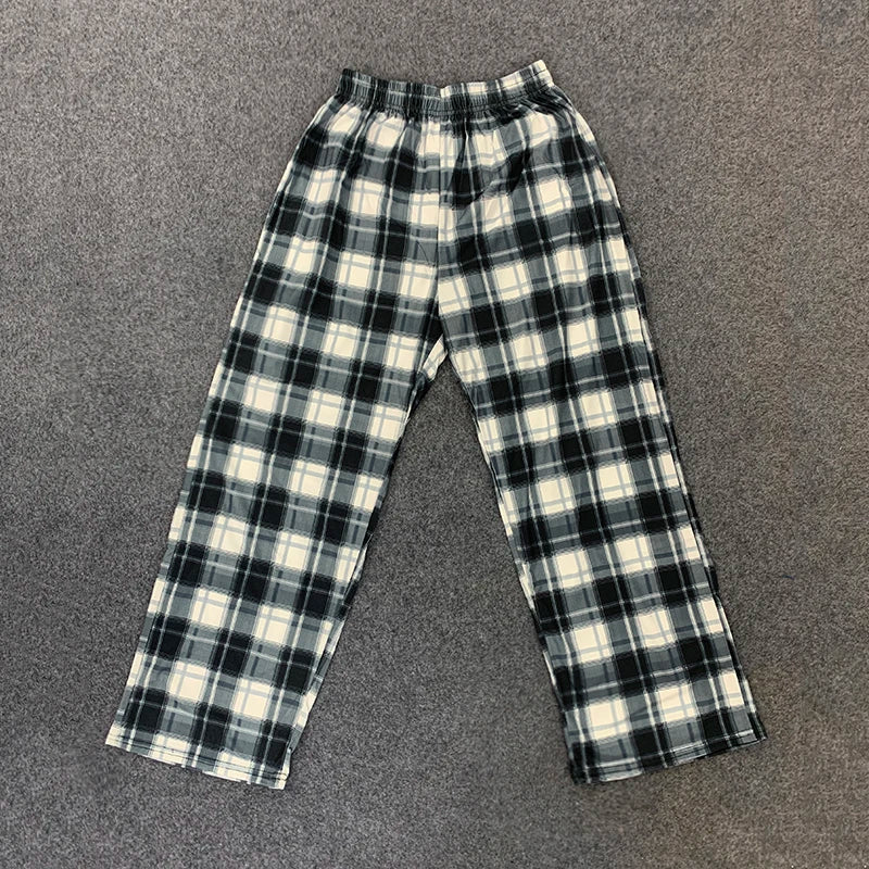 Unisex Black And White Checkered Casual Pants Street Trend Loose Fit Versatile One Size All-Season Home Comfort