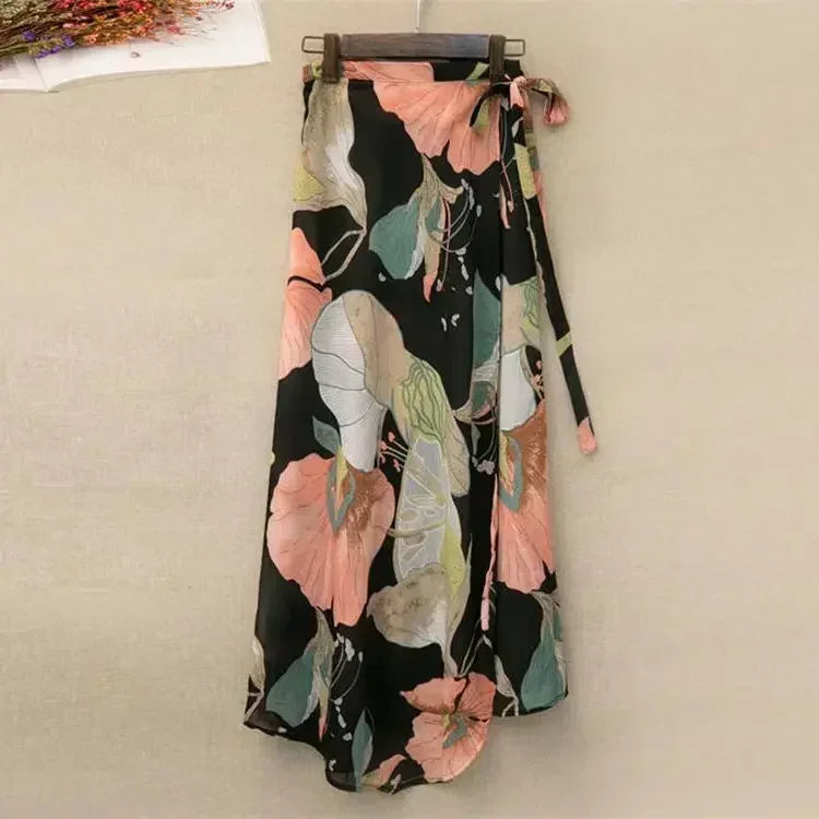 TOKITIND Wrap Skirts Women Casual Chiffon Tie-Waist Ruffle Wide Leg Loose