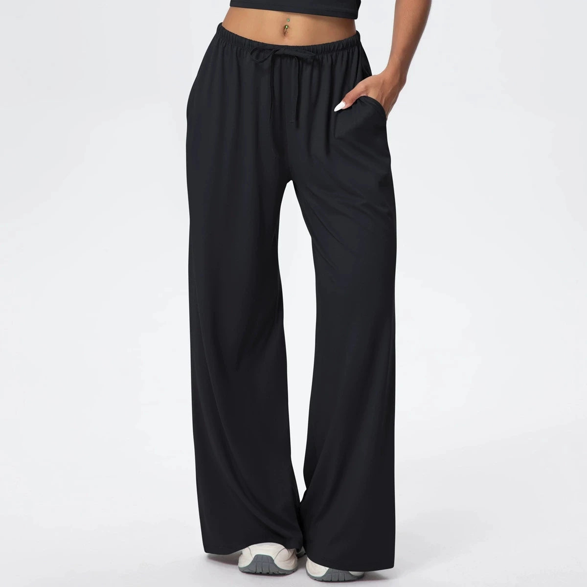 Side Pocket Wide Leg Pants,Loose And Casual Sports Pants Women's Elastic Drawstring Fitness Pants Running Gym Yoga Women's Pants
