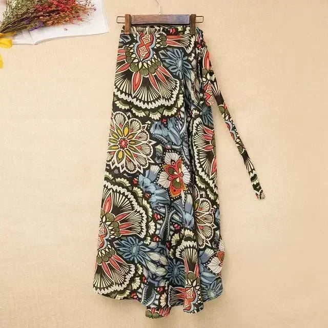 TOKITIND Wrap Skirts Women Casual Chiffon Tie-Waist Ruffle Wide Leg Loose