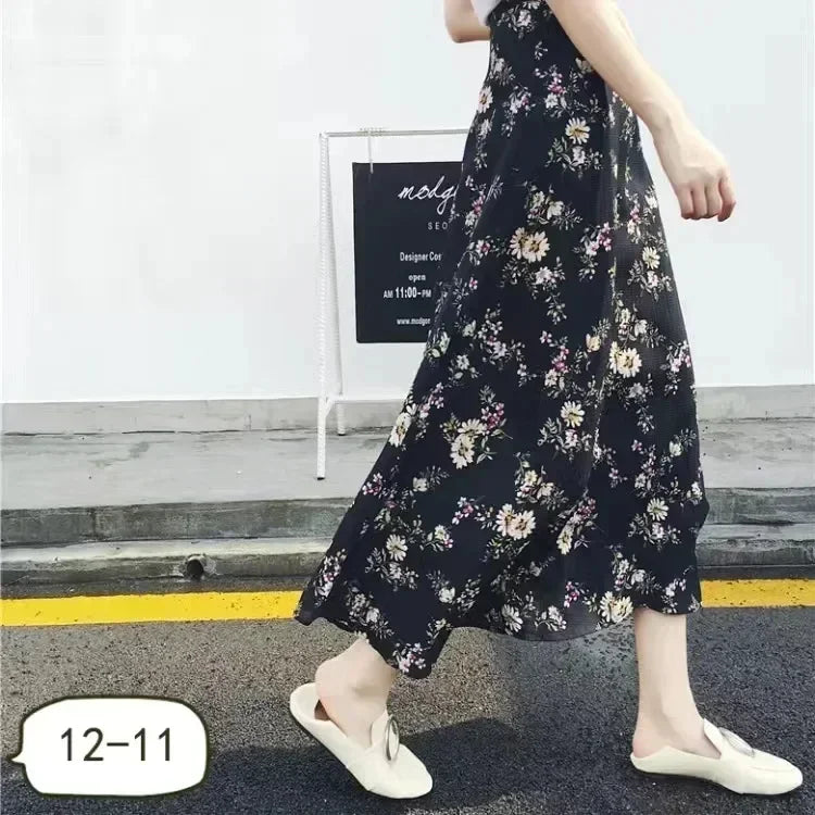 TOKITIND Wrap Skirts Women Casual Chiffon Tie-Waist Ruffle Wide Leg Loose