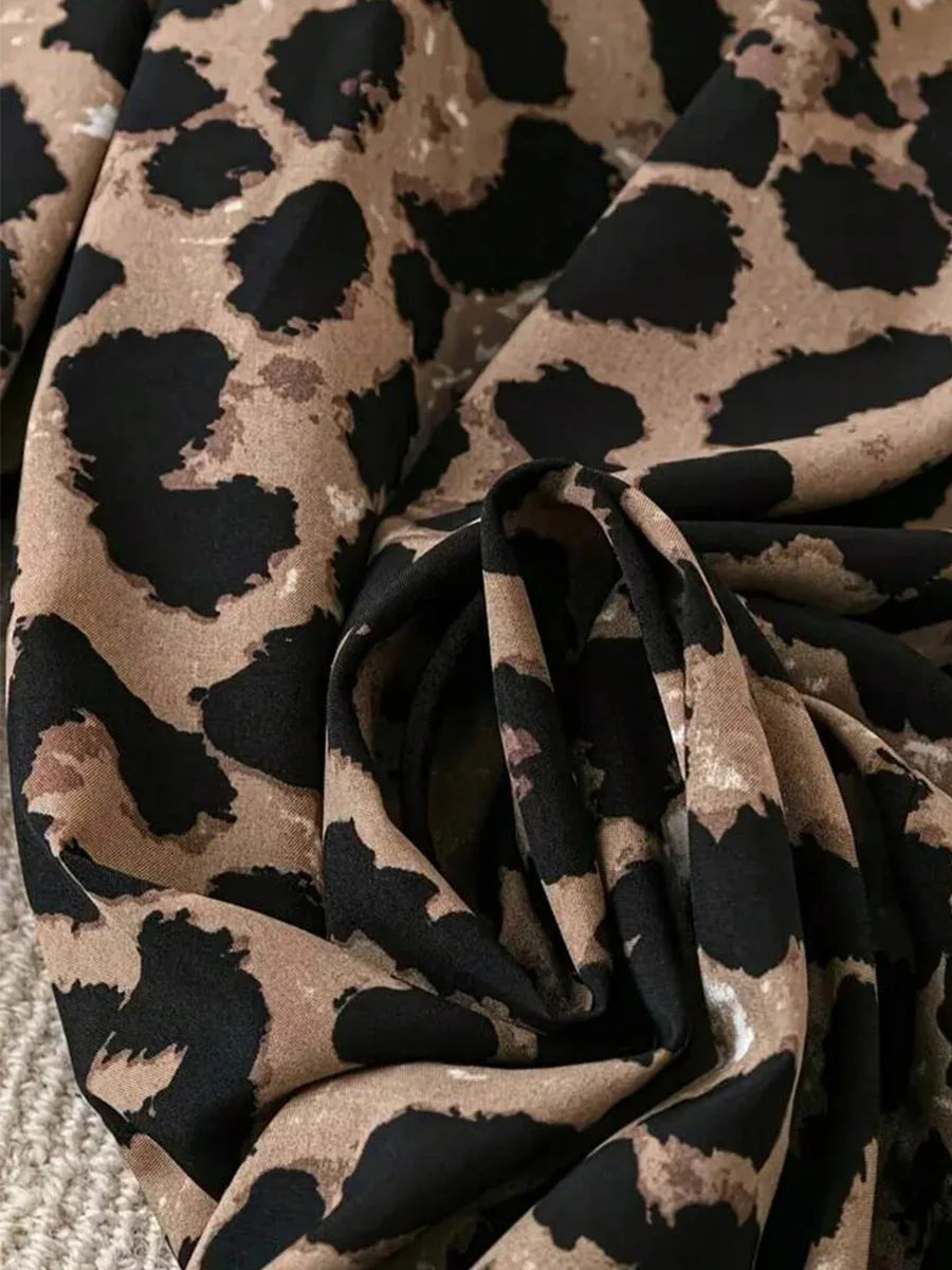 2025 summer INS trendy temperament leopard print casual straight leg women's pants versatile elastic waist wide leg pants