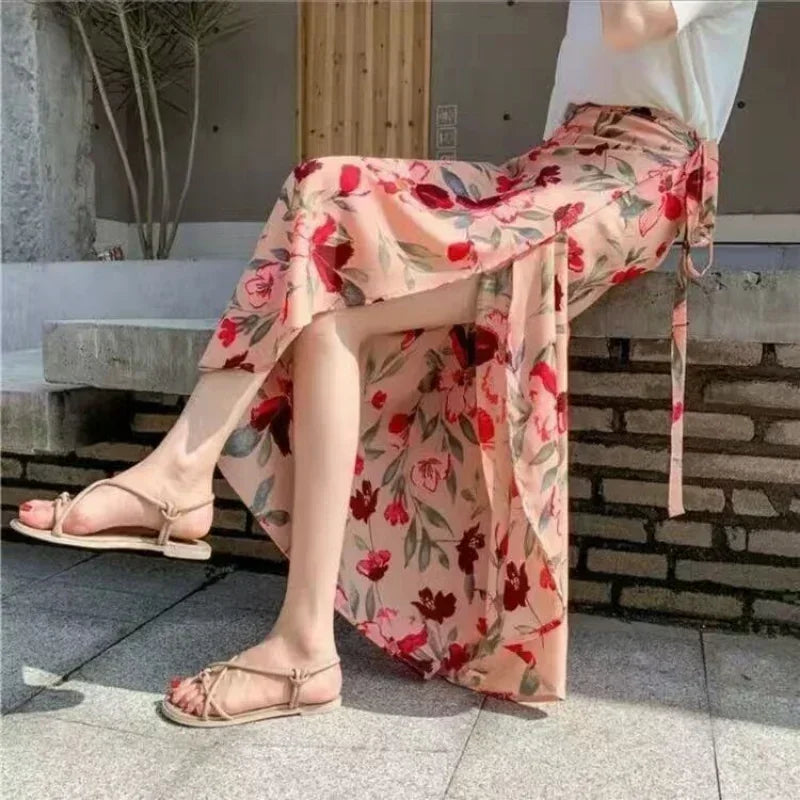 TOKITIND Wrap Skirts Women Casual Chiffon Tie-Waist Ruffle Wide...