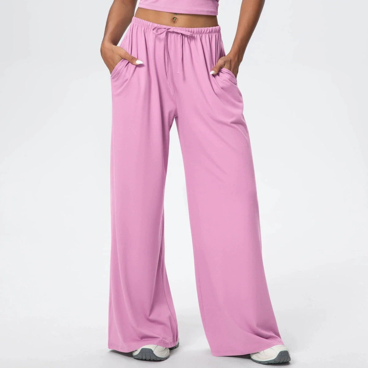 Side Pocket Wide Leg Pants,Loose And Casual Sports Pants Women's Elastic Drawstring Fitness Pants Running Gym Yoga Women's Pants